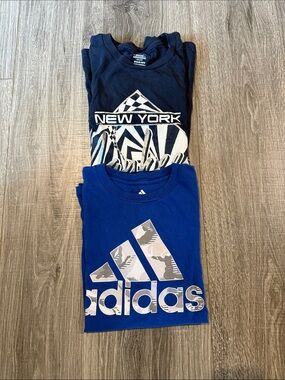 Lot Boys Tees Adidas Blue Logo Graphic Tee and Yankee Tee Size 10-12